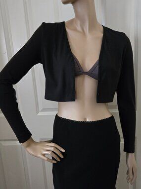 SET Active Cropped Button Up Cardigan SZ M Black